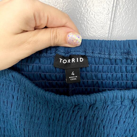 Torrid Legion Blue Floral Smocked Mini Crinkle Gauze Blouson Sleeve Dress 4X - Picture 5 of 9